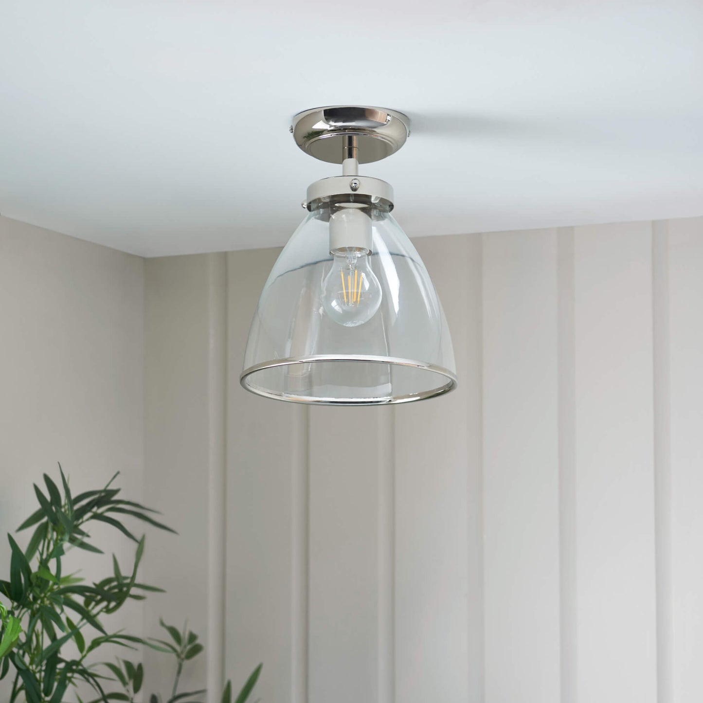 Brunswick Satin Nickel and Clear Glass Semi-Flush Ceiling Light