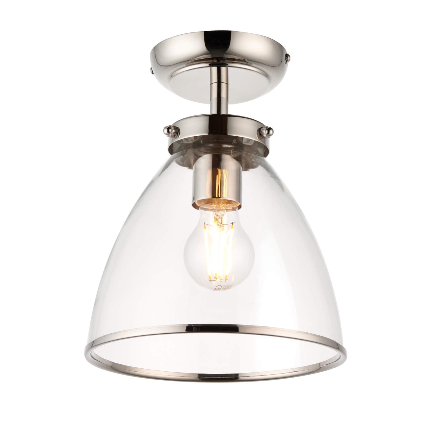 Brunswick Satin Nickel and Clear Glass Semi-Flush Ceiling Light
