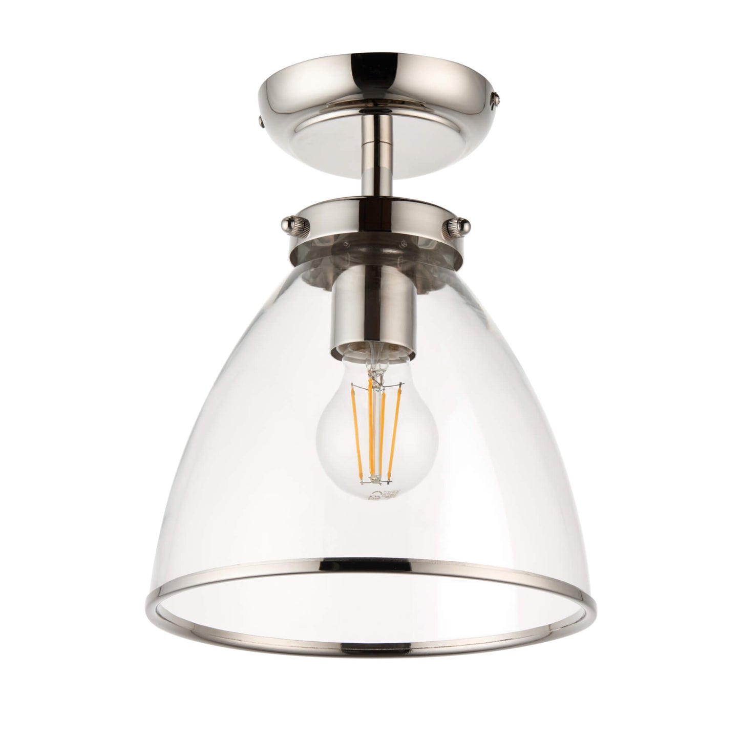 Brunswick Satin Nickel and Clear Glass Semi-Flush Ceiling Light