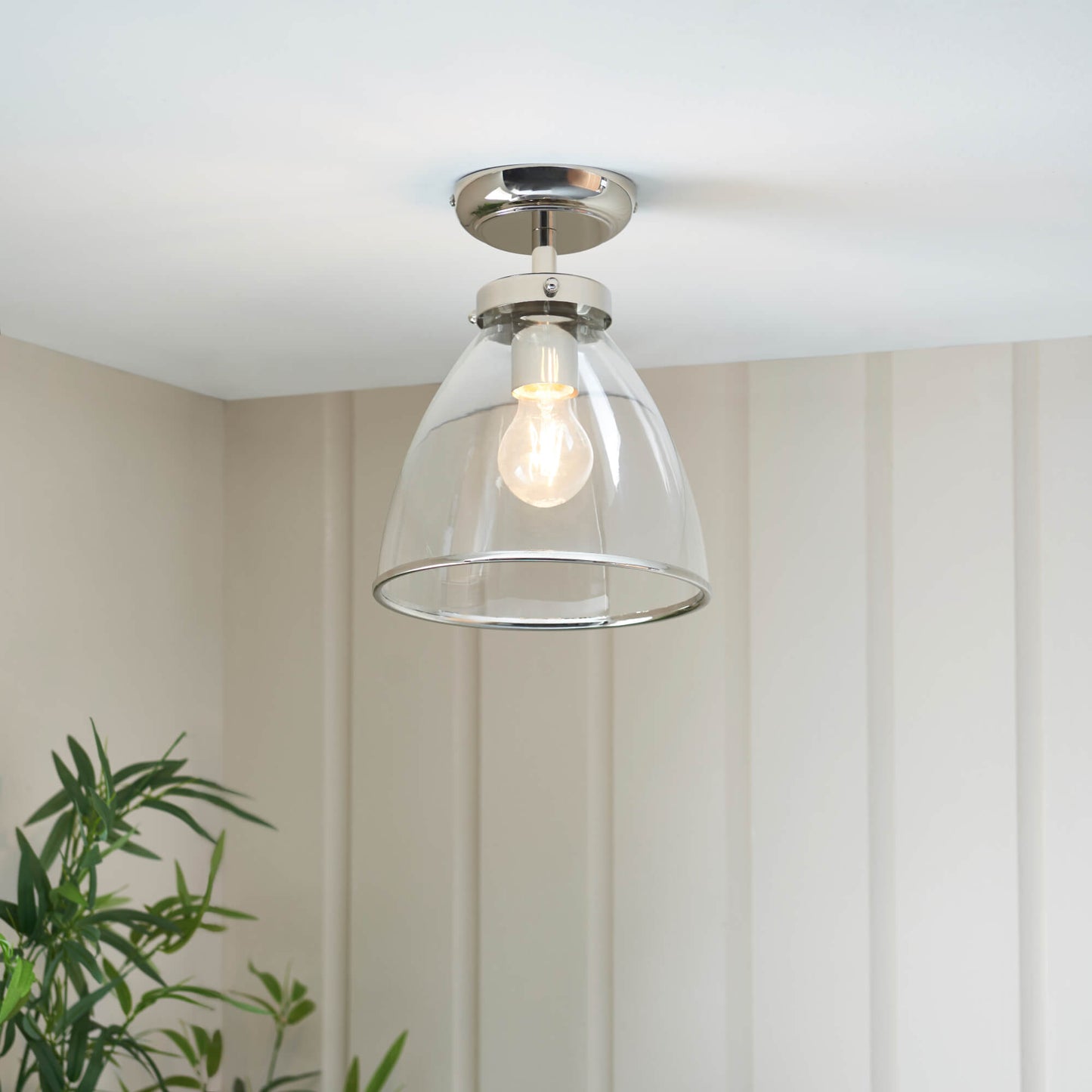 Brunswick Satin Nickel and Clear Glass Semi-Flush Ceiling Light