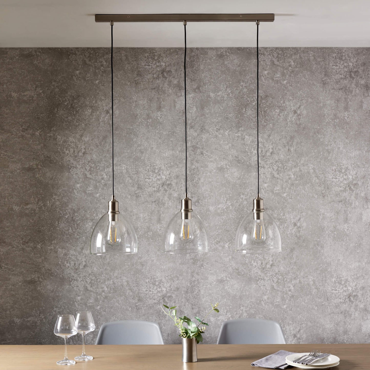 Jacob 3 Light Nickel and Glass Ceiling Pendant Bar
