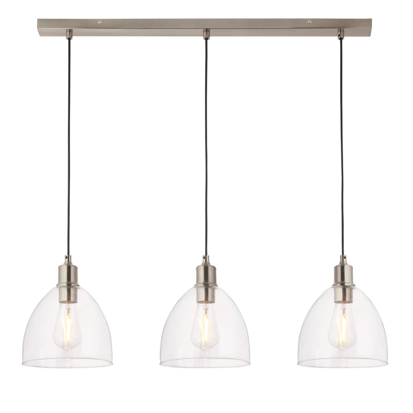 Jacob 3 Light Nickel and Glass Ceiling Pendant Bar