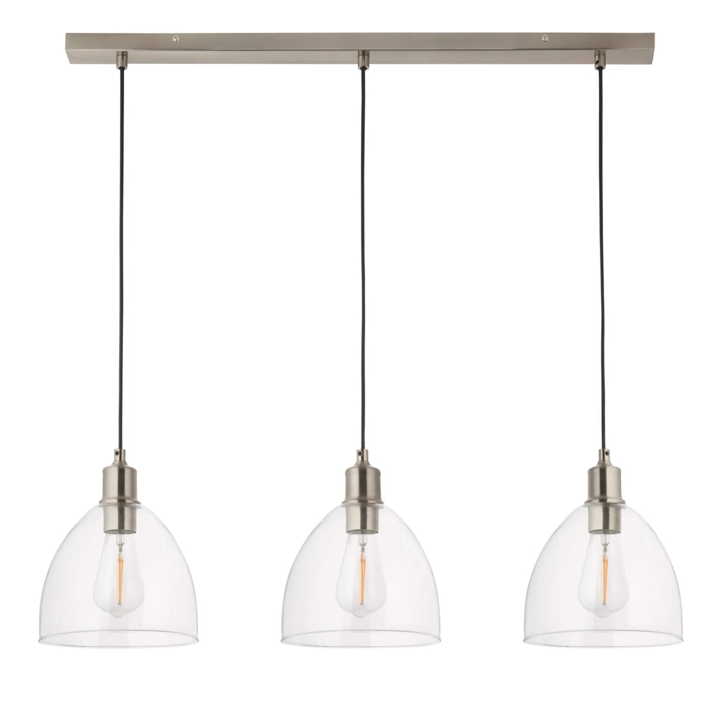 Jacob 3 Light Nickel and Glass Ceiling Pendant Bar