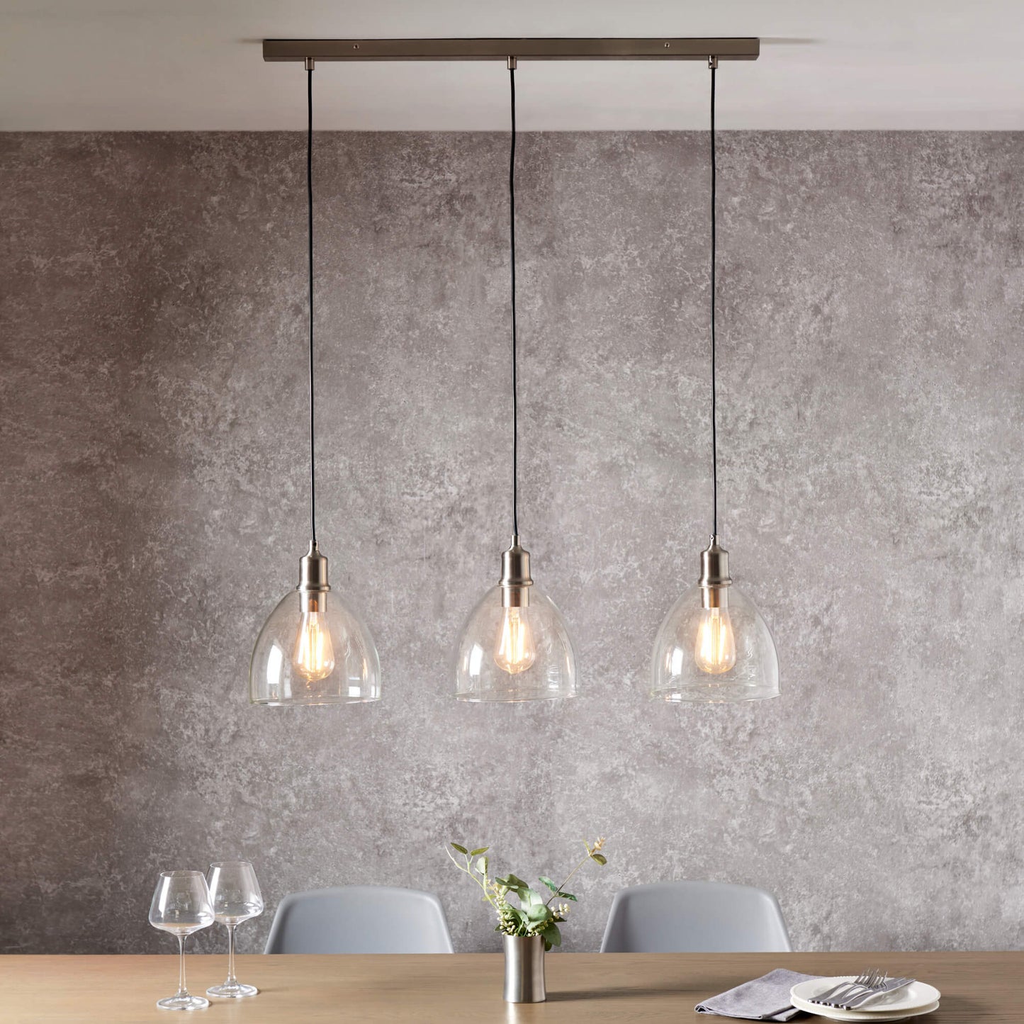 Jacob 3 Light Nickel and Glass Ceiling Pendant Bar