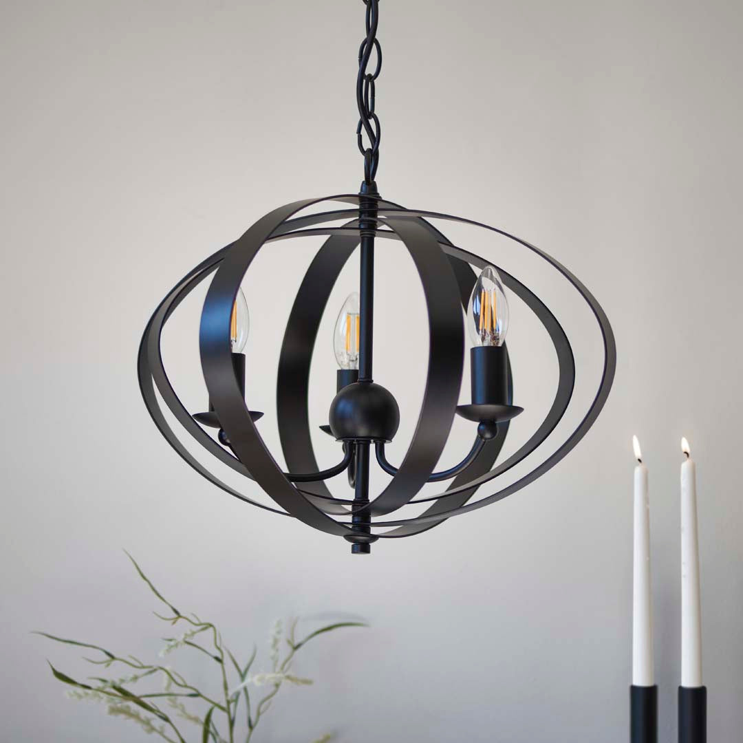 Midnight 3 Light Matte Black Pendant Ceiling Light