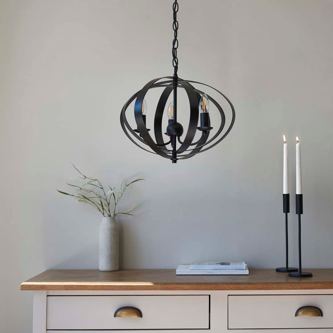 Midnight 3 Light Matte Black Pendant Ceiling Light
