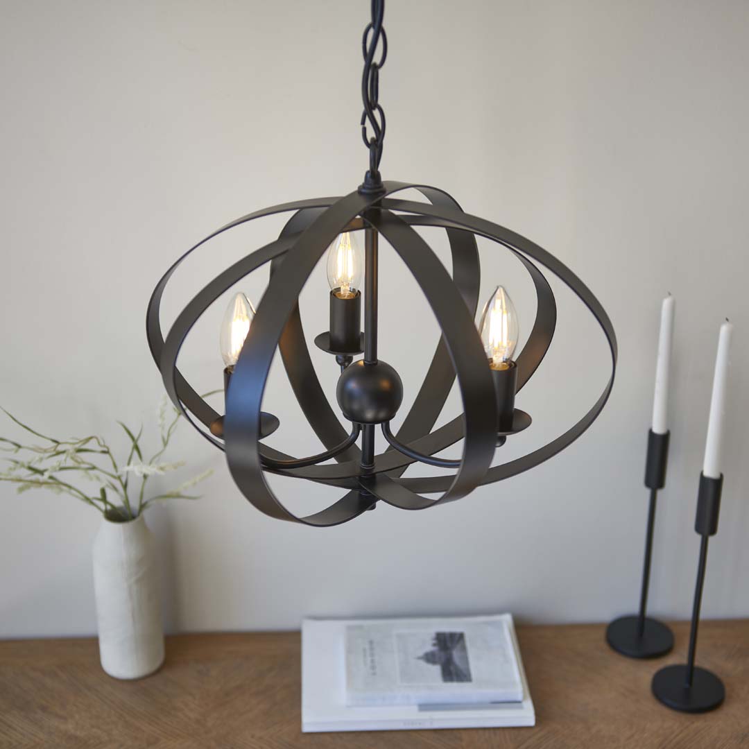 Midnight 3 Light Matte Black Pendant Ceiling Light