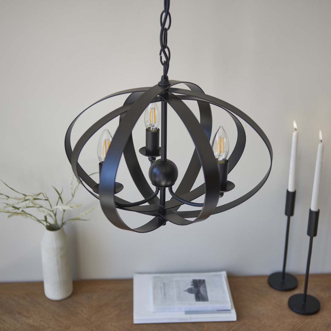 Midnight 3 Light Matte Black Pendant Ceiling Light