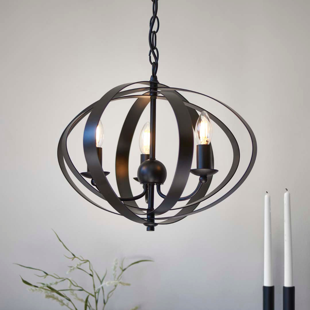 Midnight 3 Light Matte Black Pendant Ceiling Light