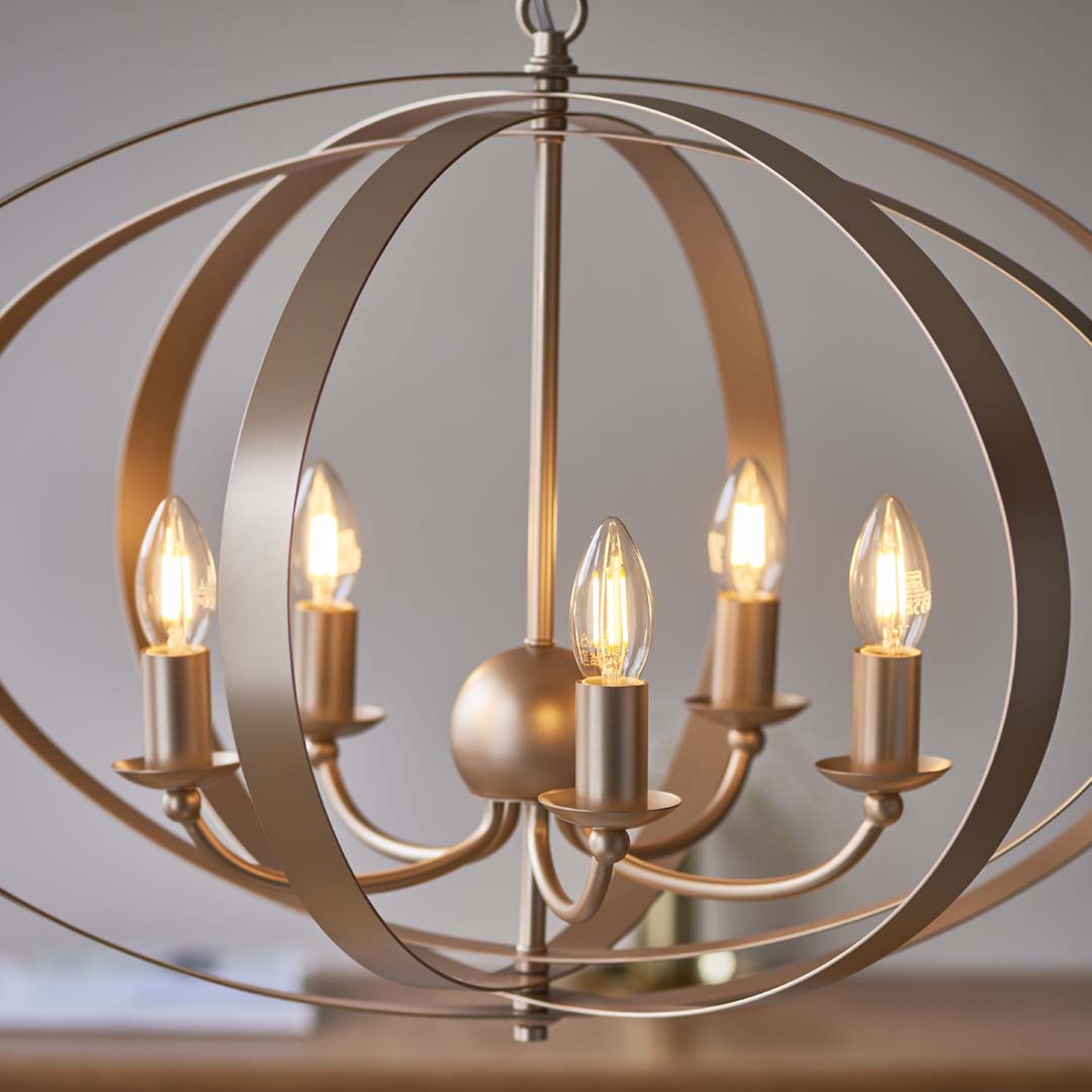 Midnight 5 Light Satin Gold Pendant Ceiling Light