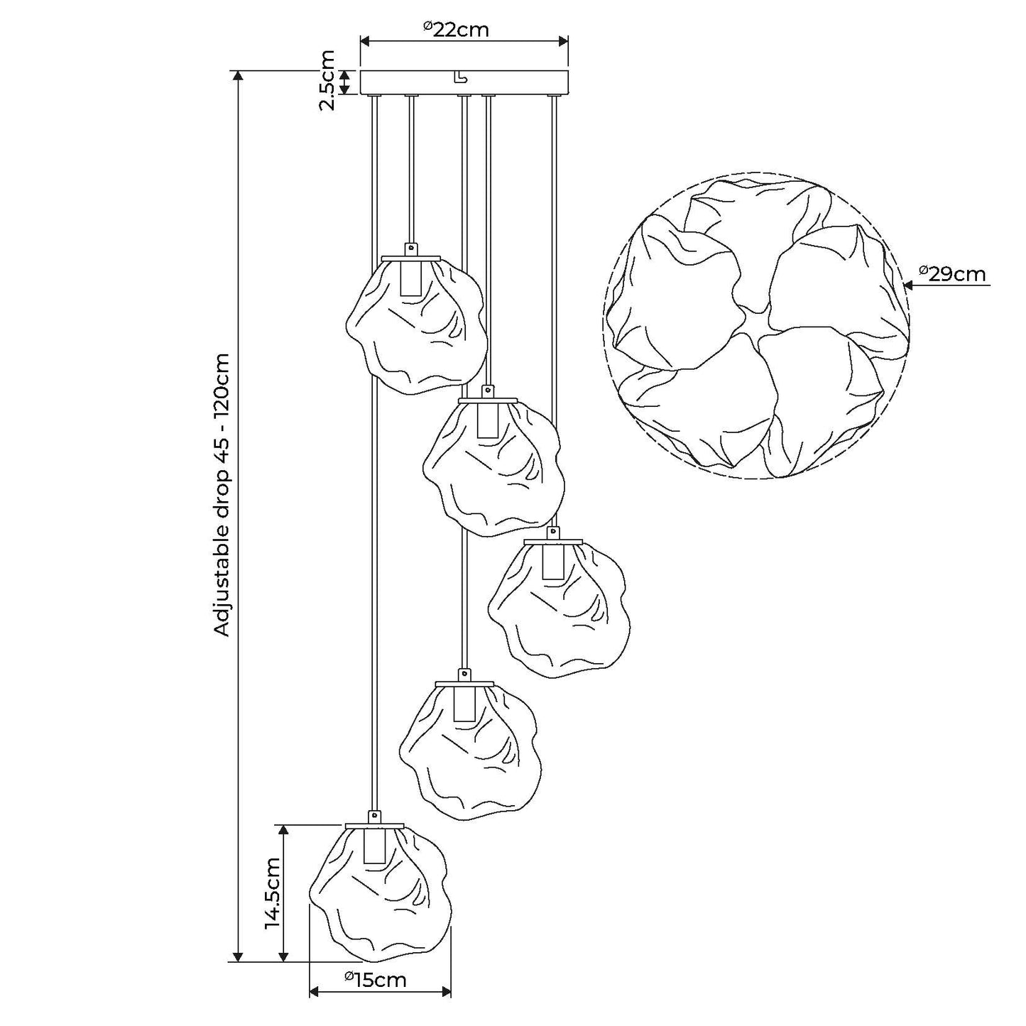 Molten 5 Light Smokey Ceiling Light Pendant