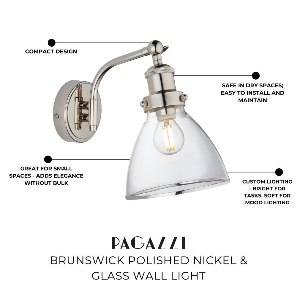Brunswick Polished Nickel & Glass Wall Light