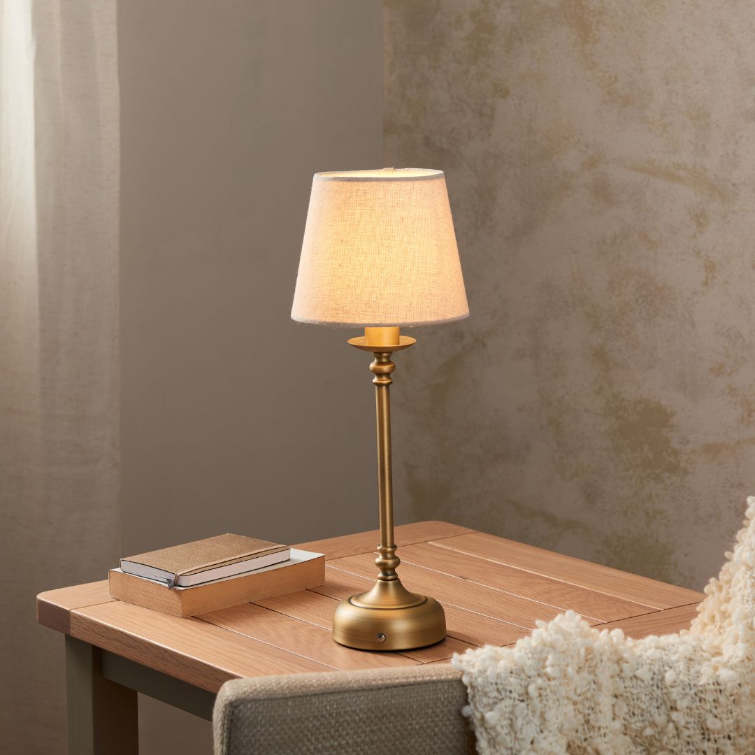 Fable Antique Brass LED Rechargeable Touch Table Lamp