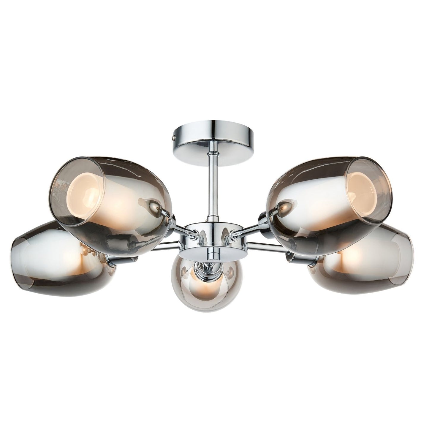 Hayden 5 Light Silver and Smoked Glass Semi Flush Ceiling Light
