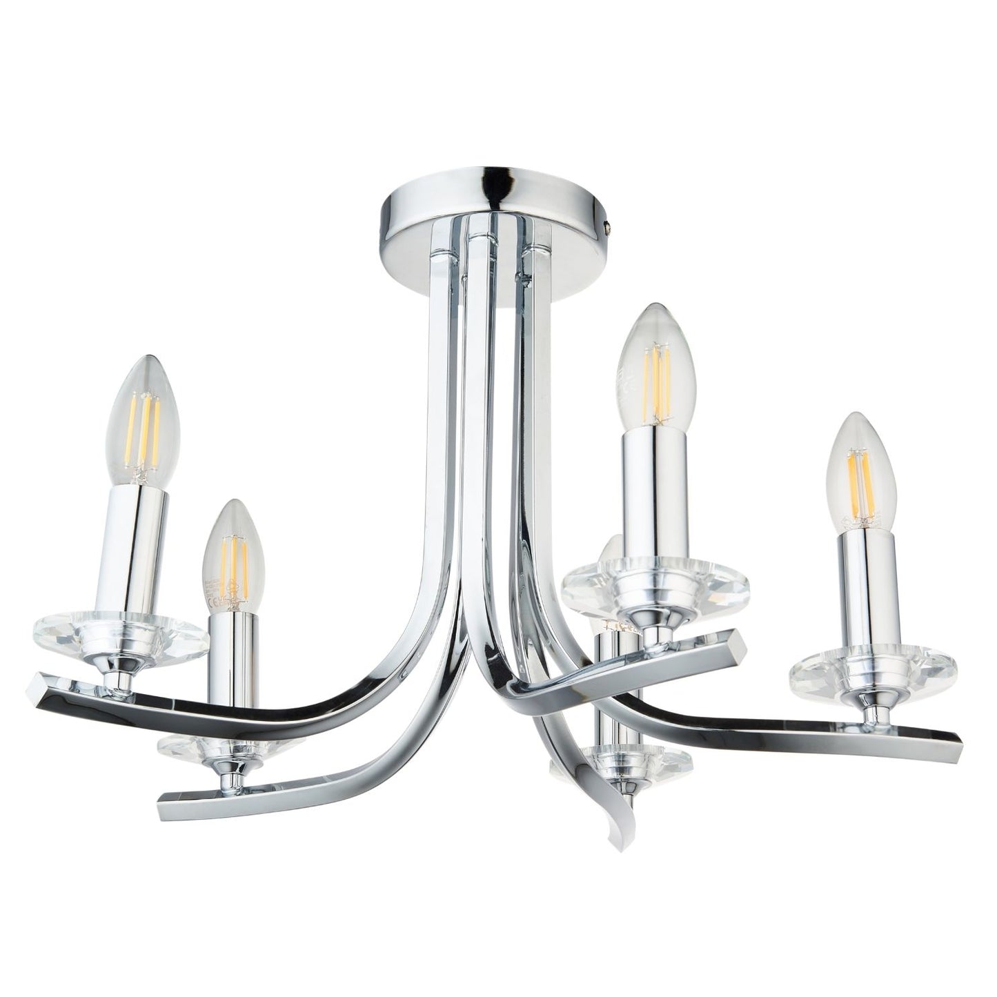 Morden 5 Light Polished Chrome Semi Flush Ceiling Light