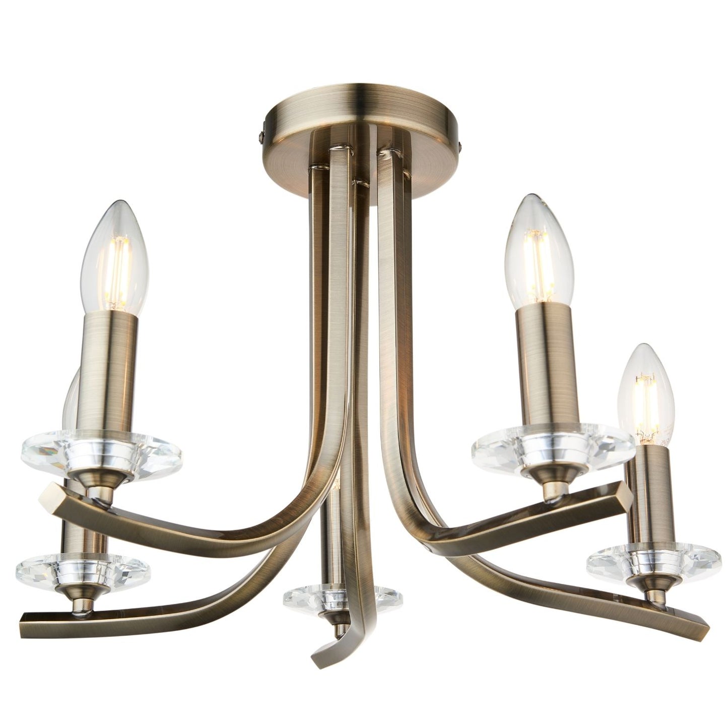 Morden 5 Light Antique Brass Semi Flush Ceiling Light