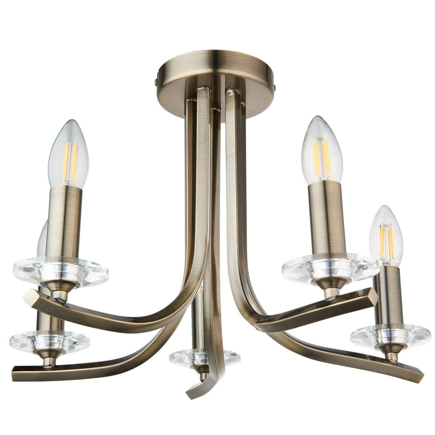 Morden 5 Light Antique Brass Semi Flush Ceiling Light