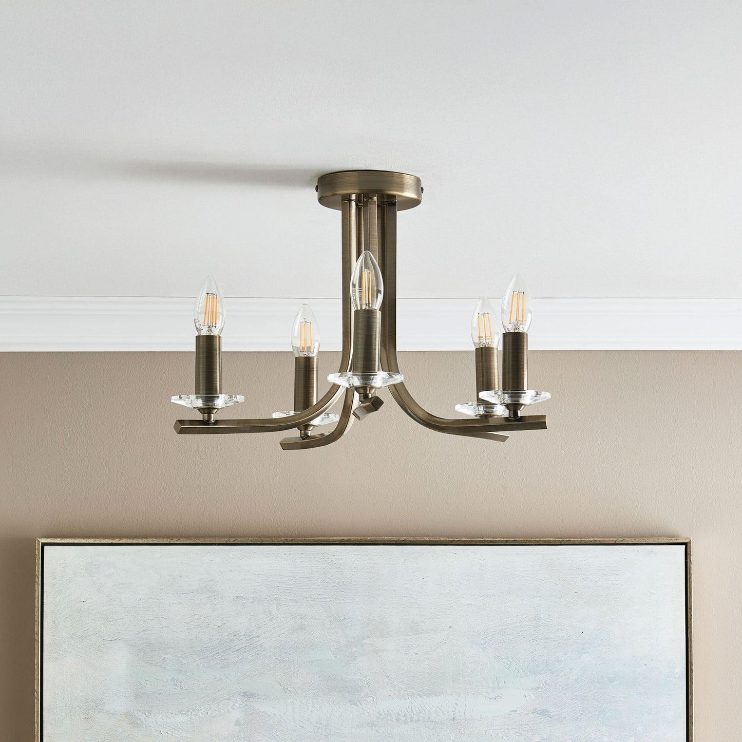 Morden 5 Light Antique Brass Semi Flush Ceiling Light