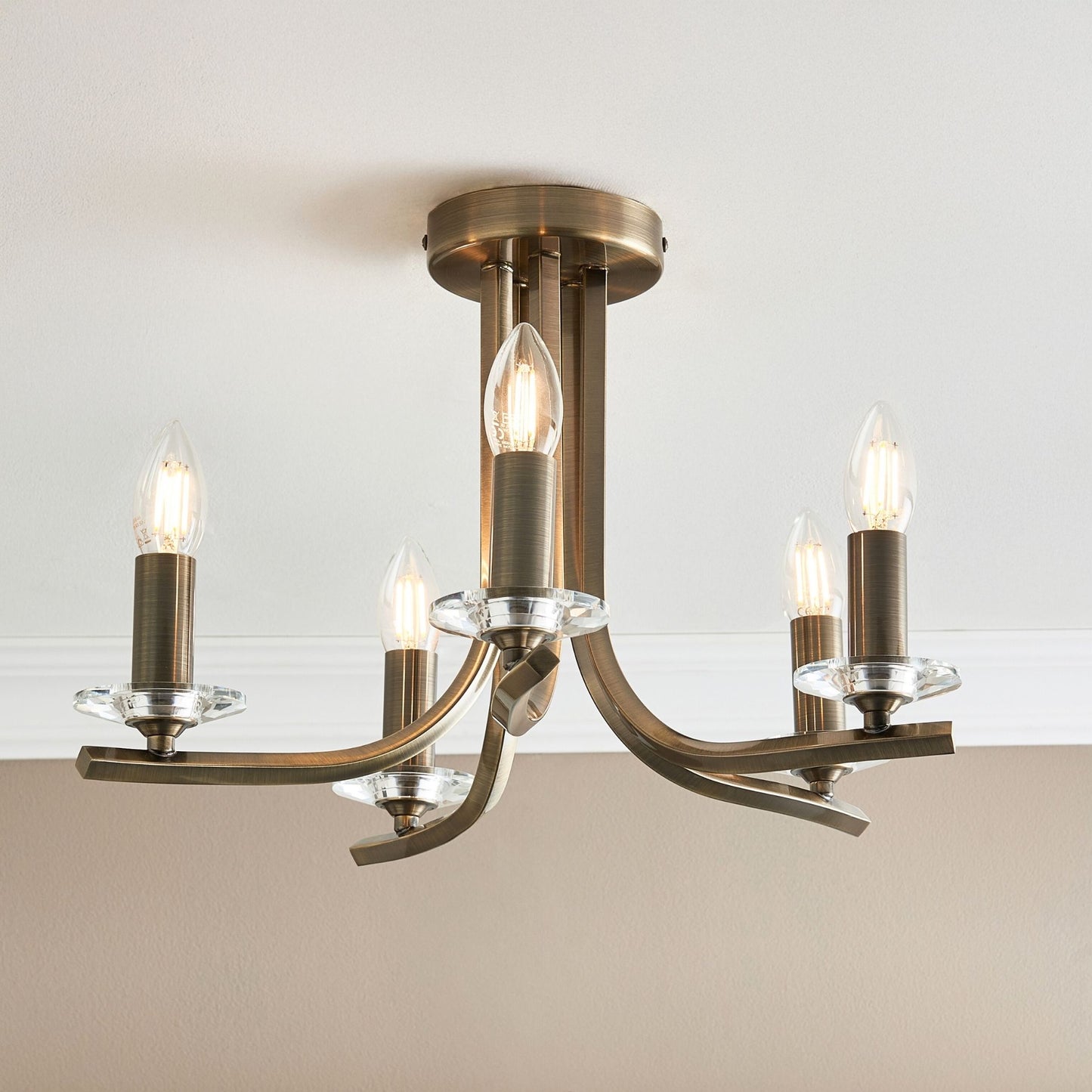 Morden 5 Light Antique Brass Semi Flush Ceiling Light