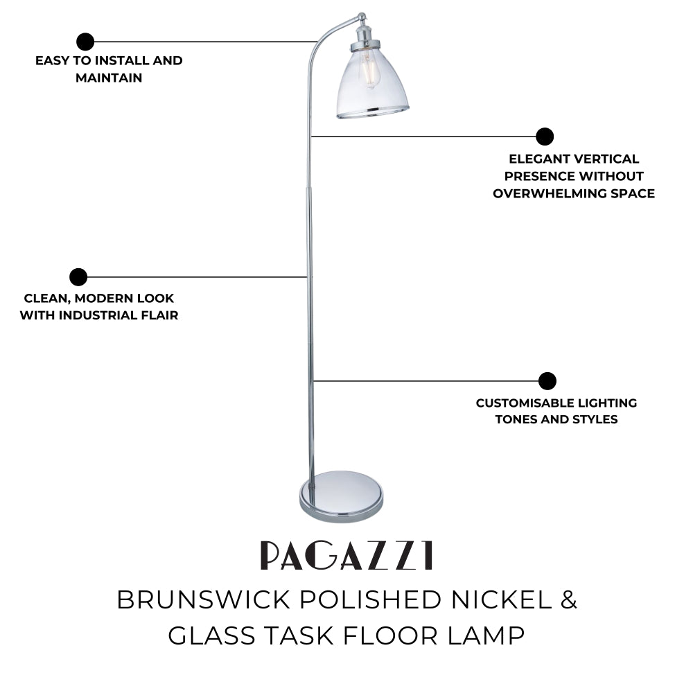 Brunswick Polished Nickel & Glass Task Floor Lamp