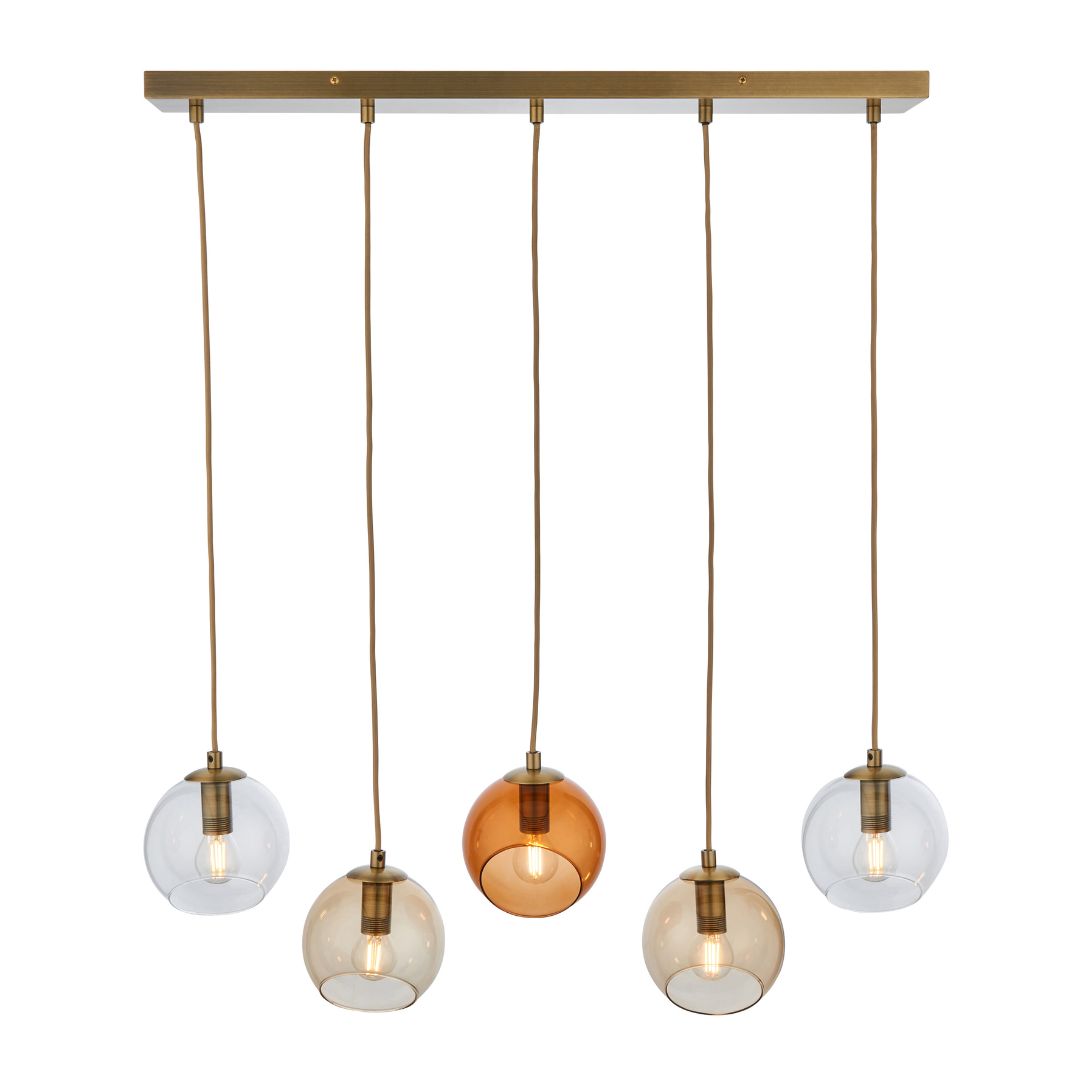 Branco 5 Light Antique Brass Pendant Bar