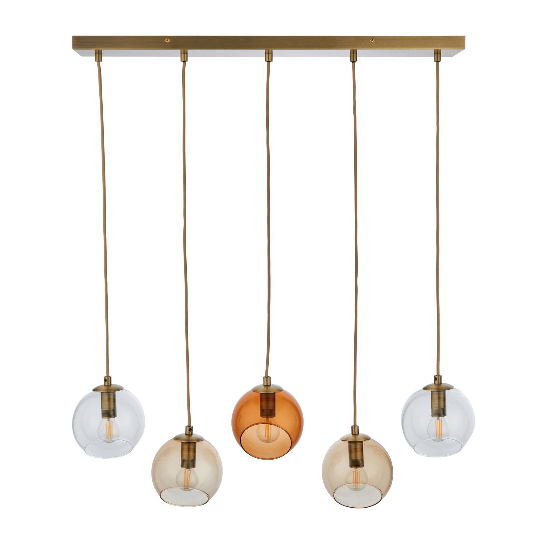 Branco 5 Light Antique Brass Pendant Bar