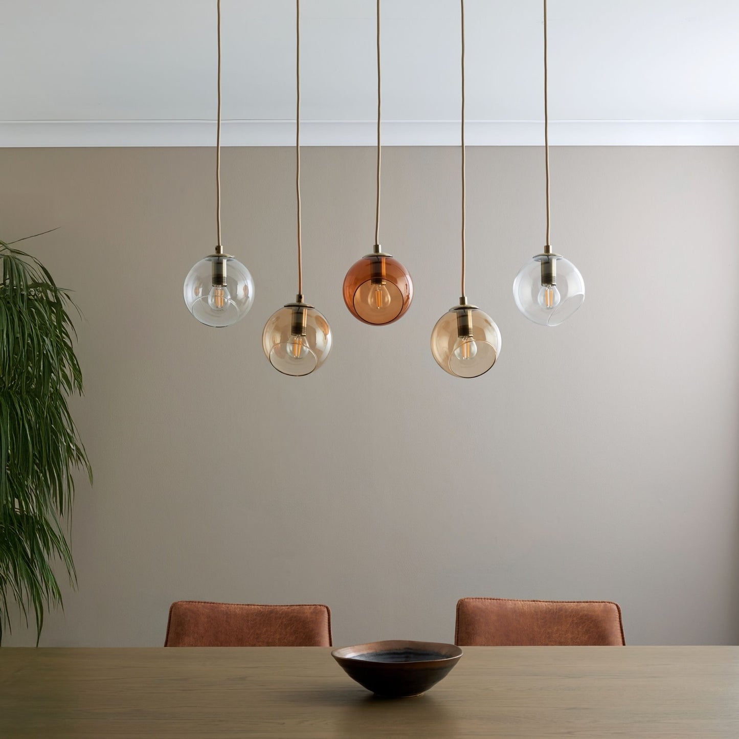 Branco 5 Light Antique Brass Pendant Bar