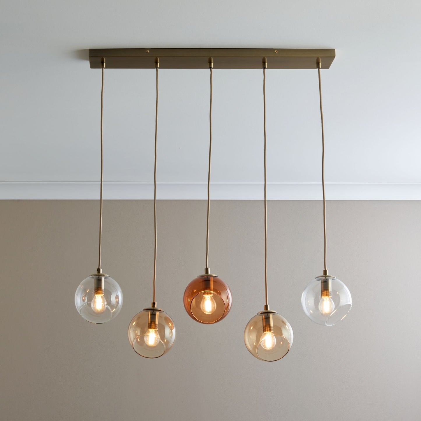 Branco 5 Light Antique Brass Pendant Bar