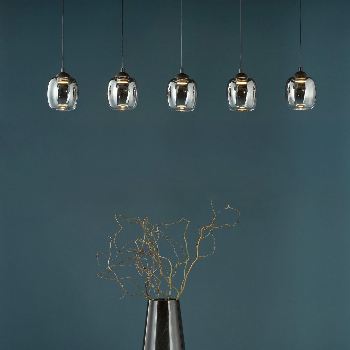 Ramona 5 Light Black & Smoked Glass LED Pendant Bar
