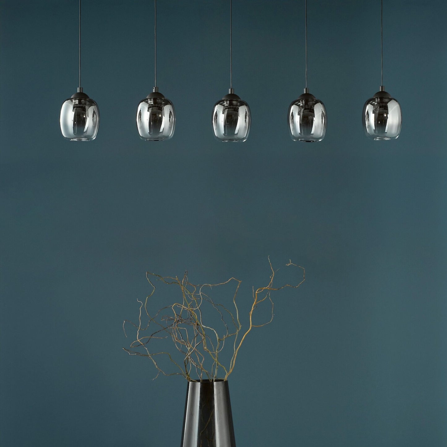 Ramona 5 Light Black & Smoked Glass LED Pendant Bar