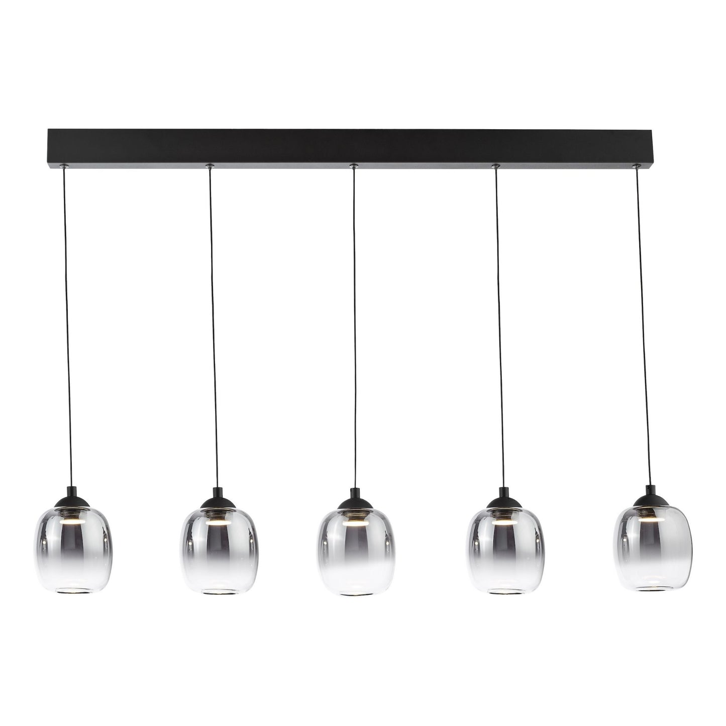 Ramona 5 Light Black & Smoked Glass LED Pendant Bar