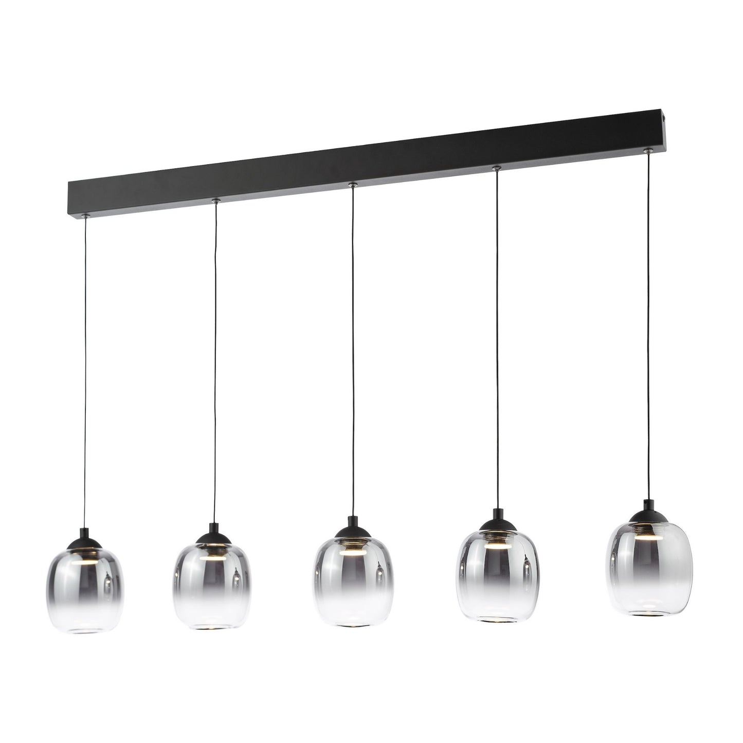 Ramona 5 Light Black & Smoked Glass LED Pendant Bar