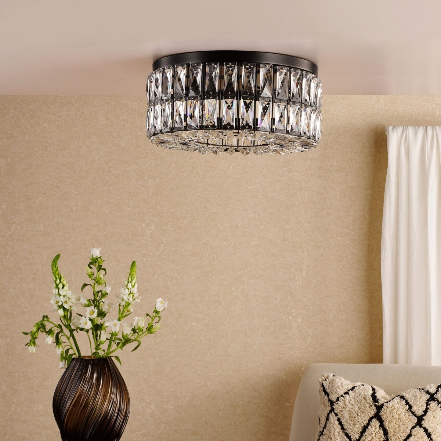 Relena 4 Light Black & Crystal Flush Ceiling Light