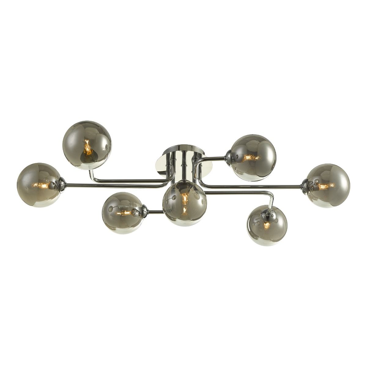 Reyna 7 Light Semi Flush Polished Chrome Smoked Glass Ceiling Light