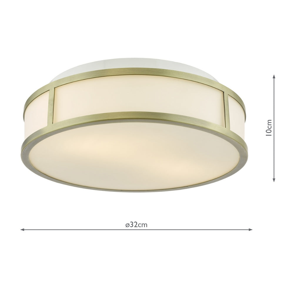 Royce 2-Light Antique Brass IP44 Flush Ceiling Light