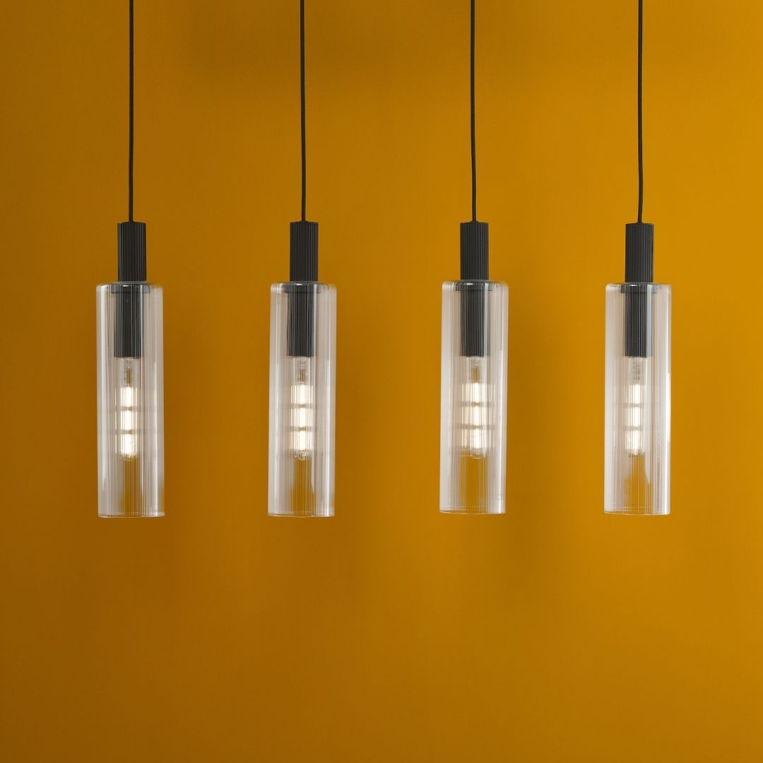 Ruben 4 Light Satin Black and Ribbed Glass Ceiling Pendant Bar