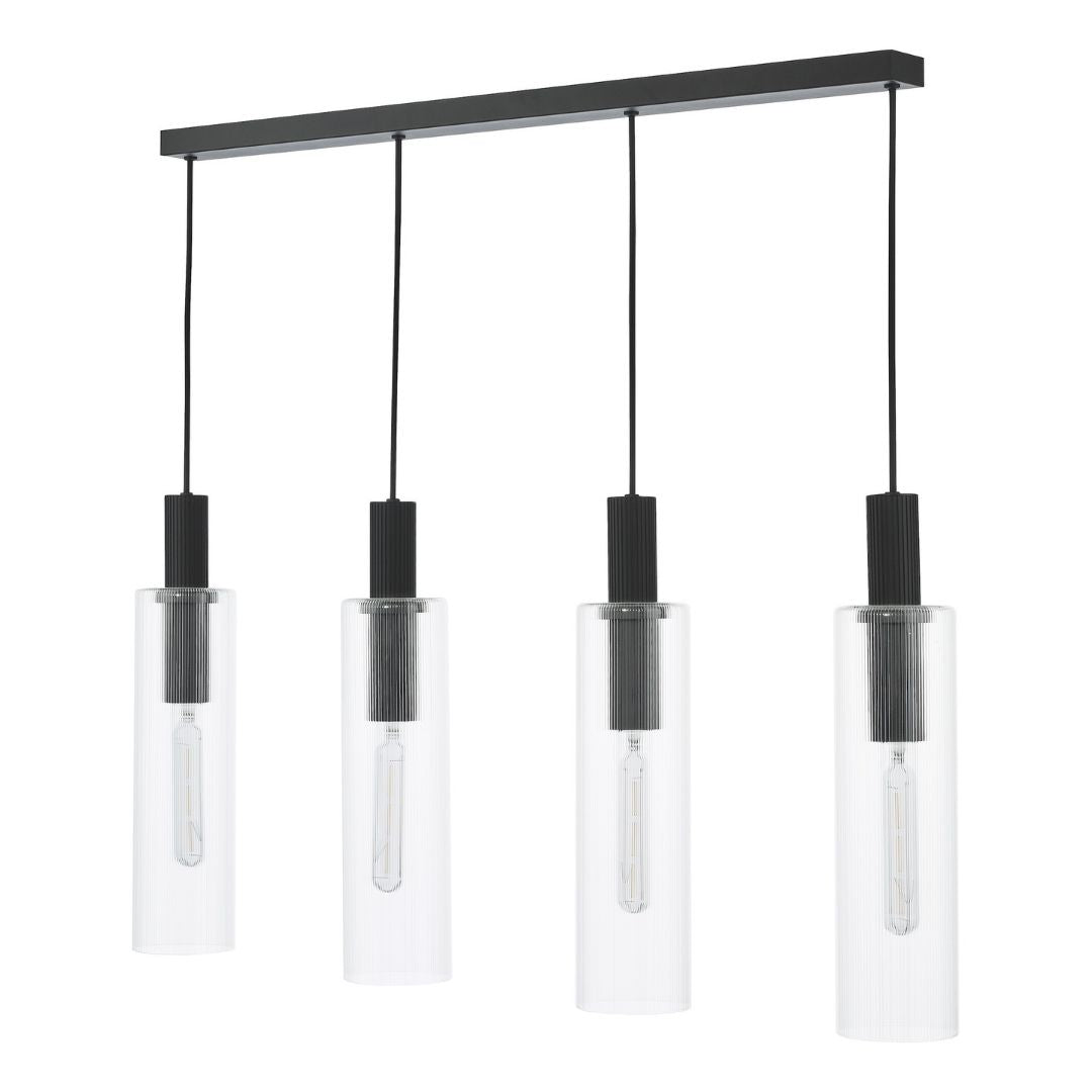 Ruben 4 Light Satin Black and Ribbed Glass Ceiling Pendant Bar