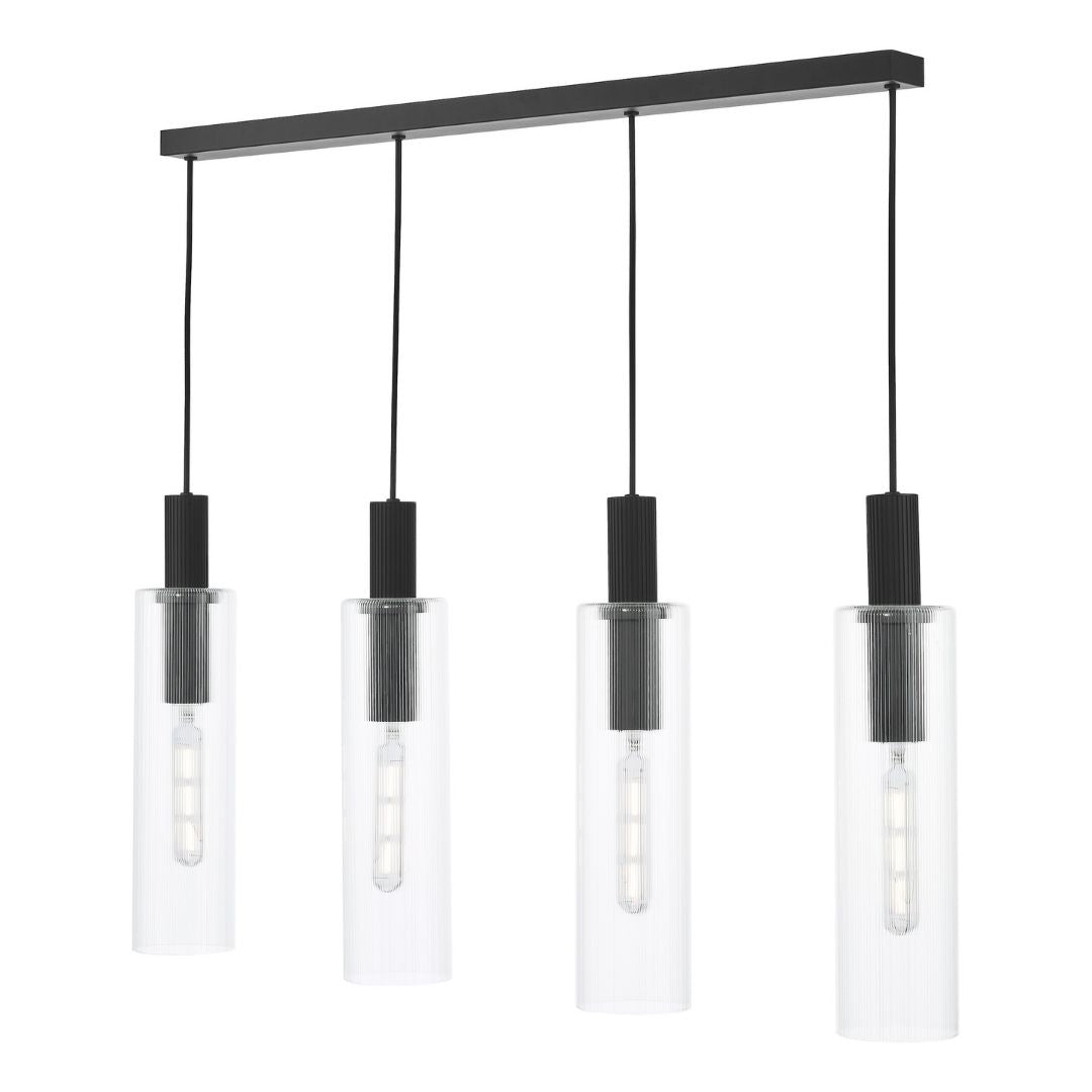 Ruben 4 Light Satin Black and Ribbed Glass Ceiling Pendant Bar
