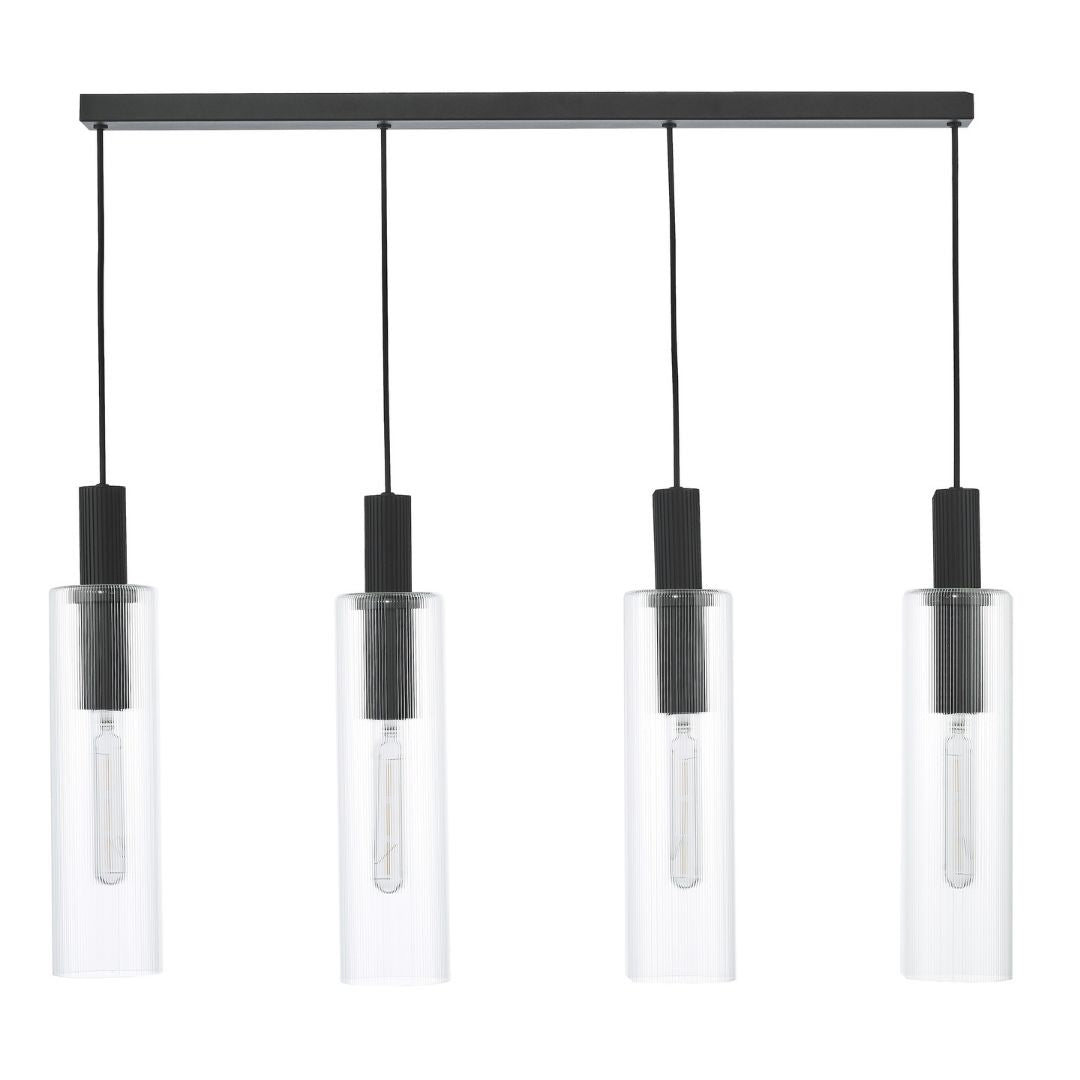 Ruben 4 Light Satin Black and Ribbed Glass Ceiling Pendant Bar
