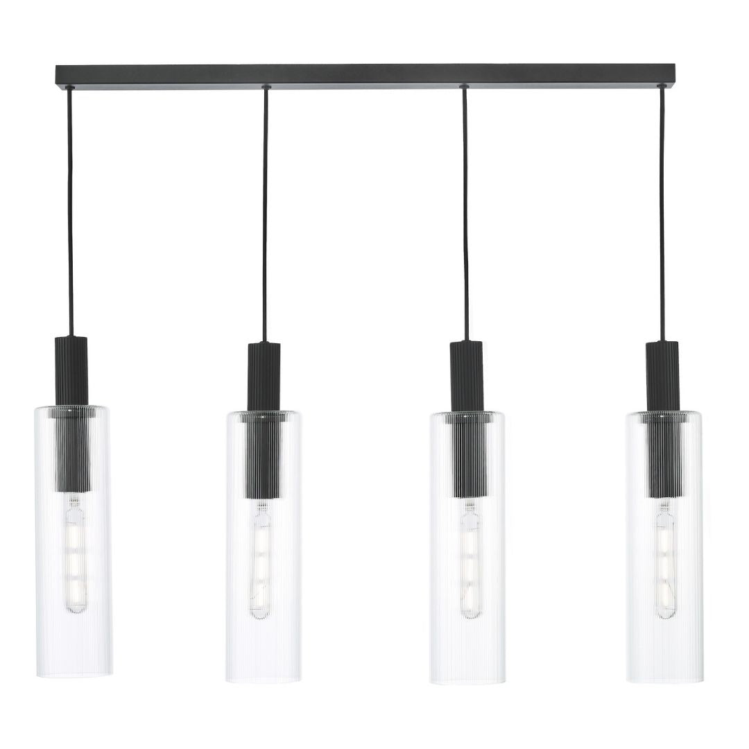 Ruben 4 Light Satin Black and Ribbed Glass Ceiling Pendant Bar