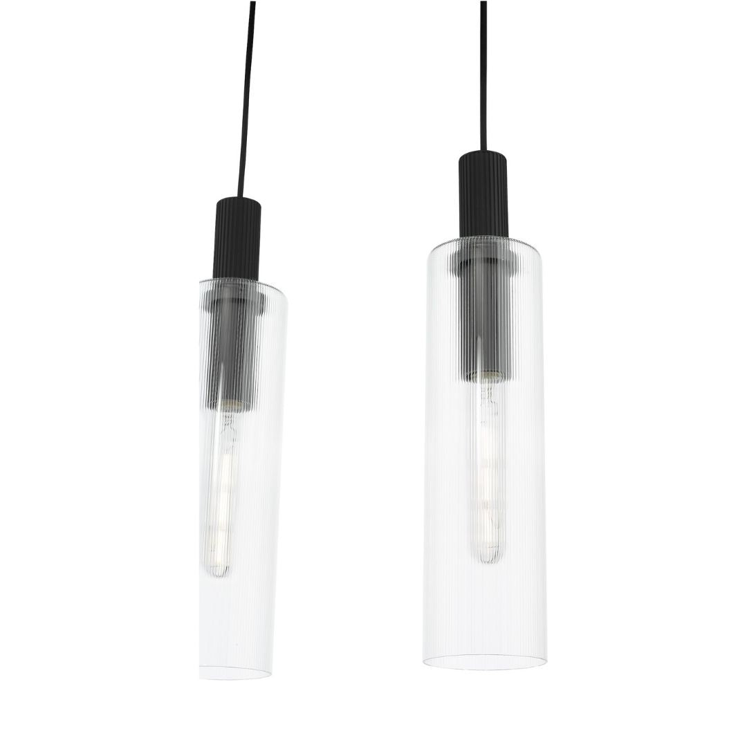 Ruben 4 Light Satin Black and Ribbed Glass Ceiling Pendant Bar
