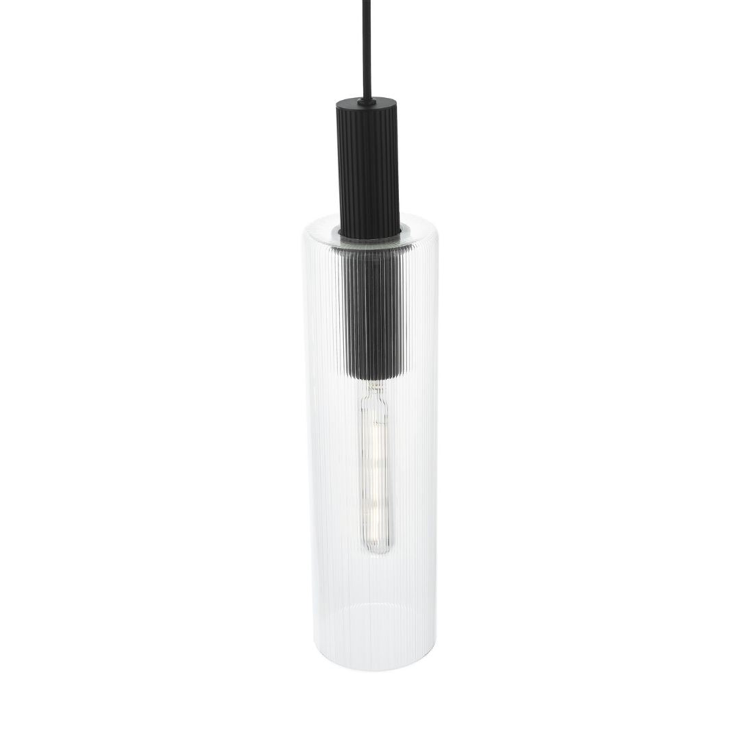 Ruben 4 Light Satin Black and Ribbed Glass Ceiling Pendant Bar