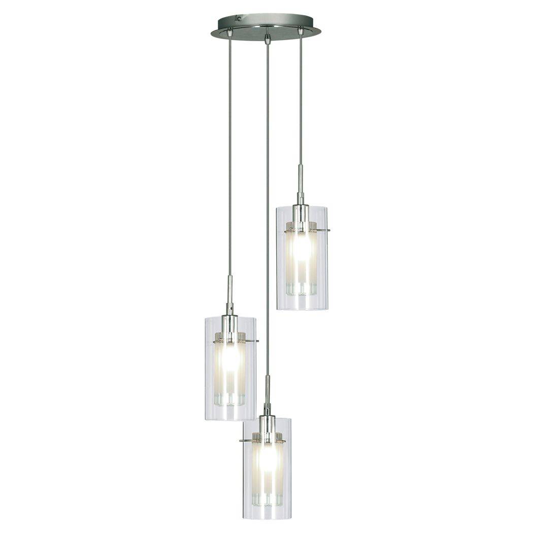 Duo 1 Chrome 3 Light Pendant Ceiling Light with Glass Cylinder Shades