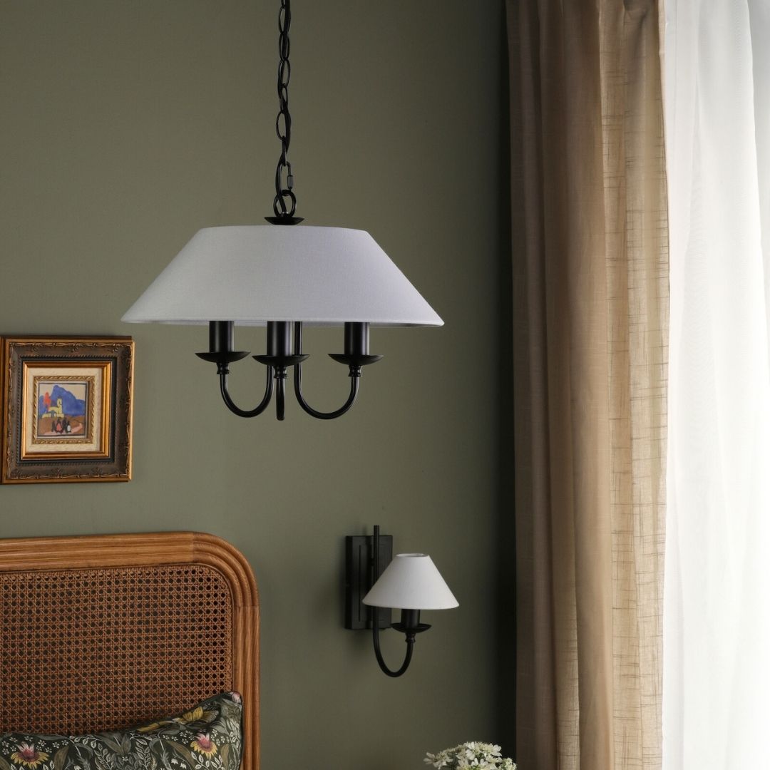 Sivan 3 Light Matte Black Pendant with White Shade