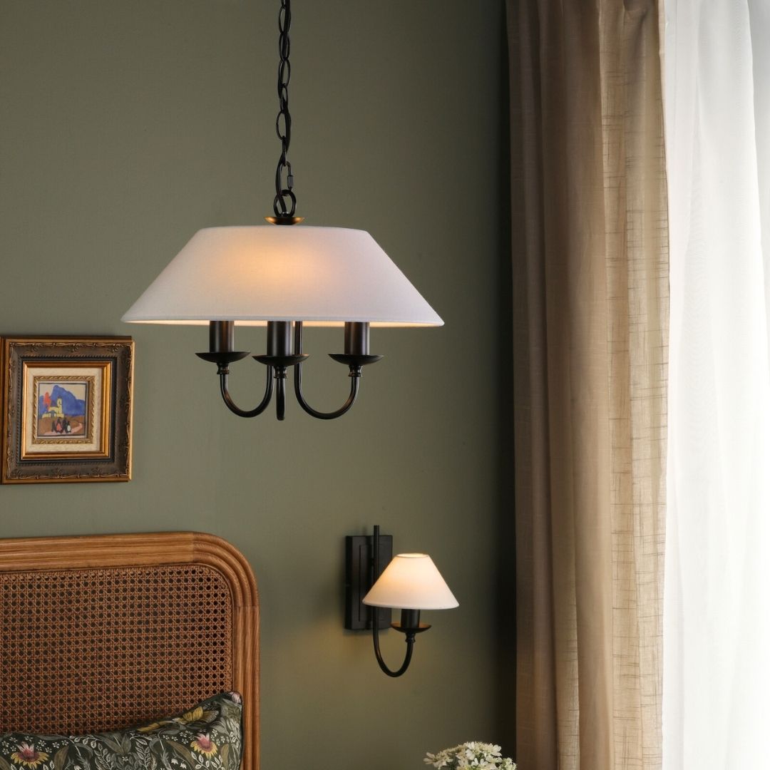 Sivan 3 Light Matte Black Pendant with White Shade