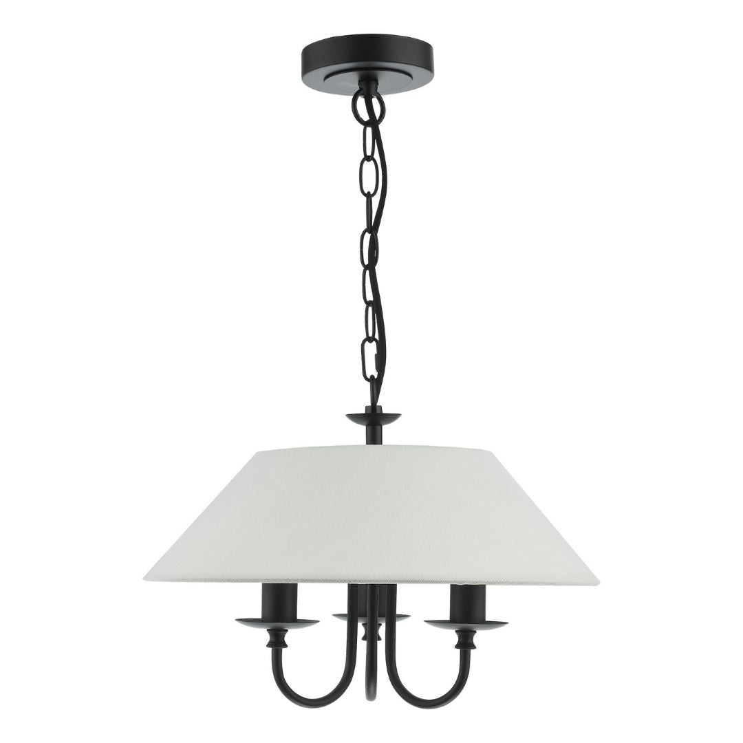 Sivan 3 Light Matte Black Pendant with White Shade