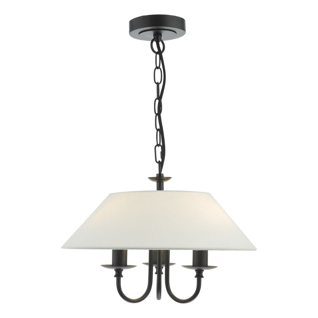 Sivan 3 Light Matte Black Pendant with White Shade