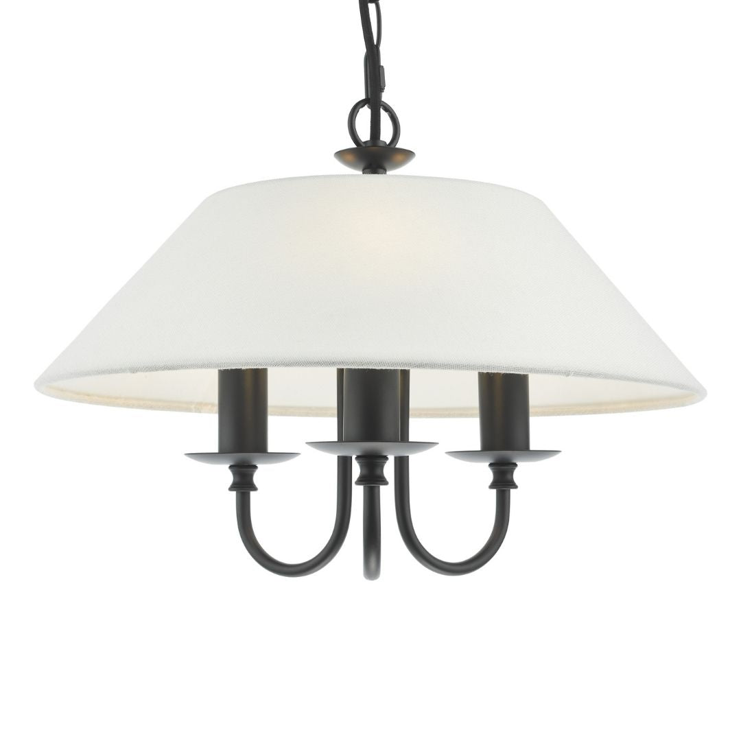 Sivan 3 Light Matte Black Pendant with White Shade