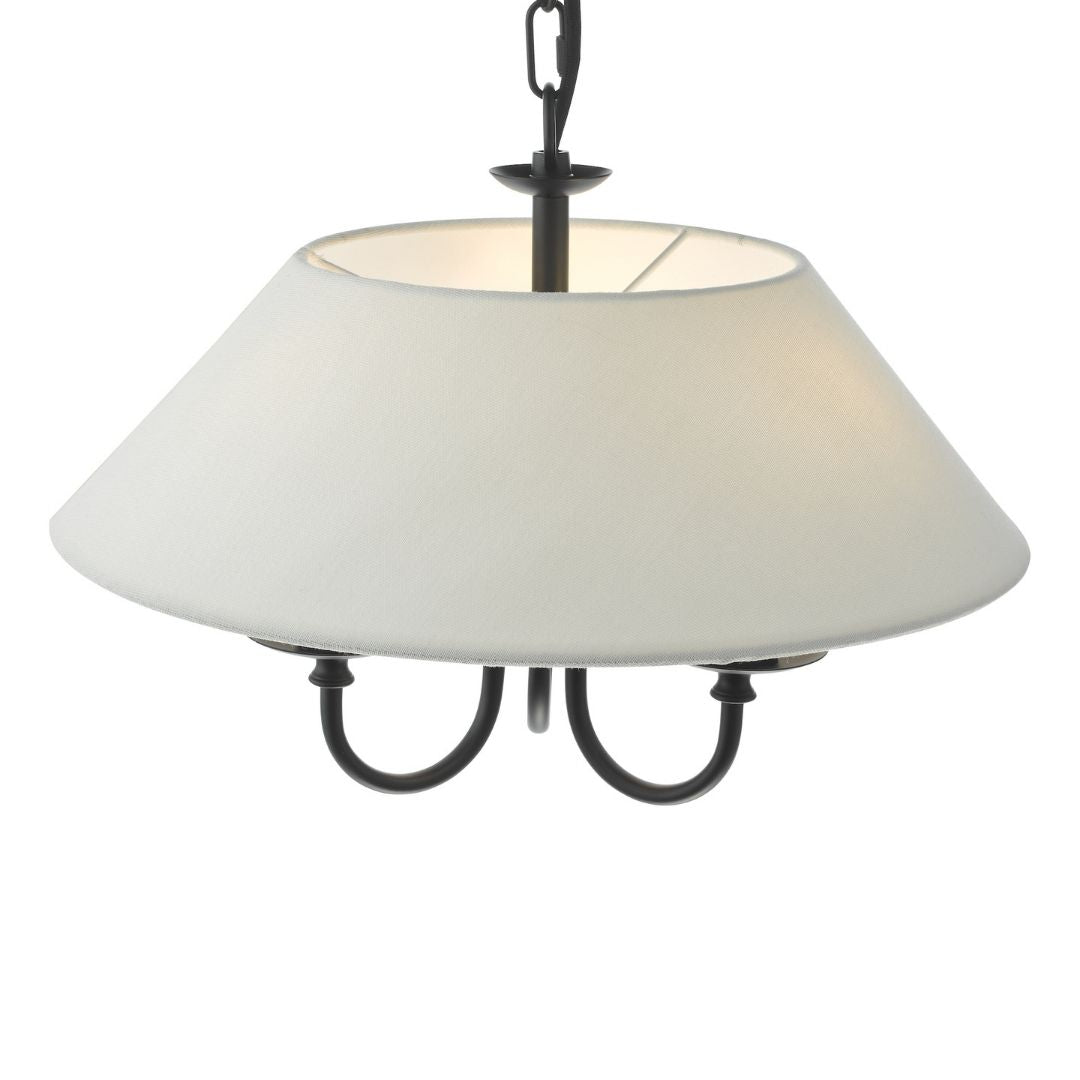 Sivan 3 Light Matte Black Pendant with White Shade