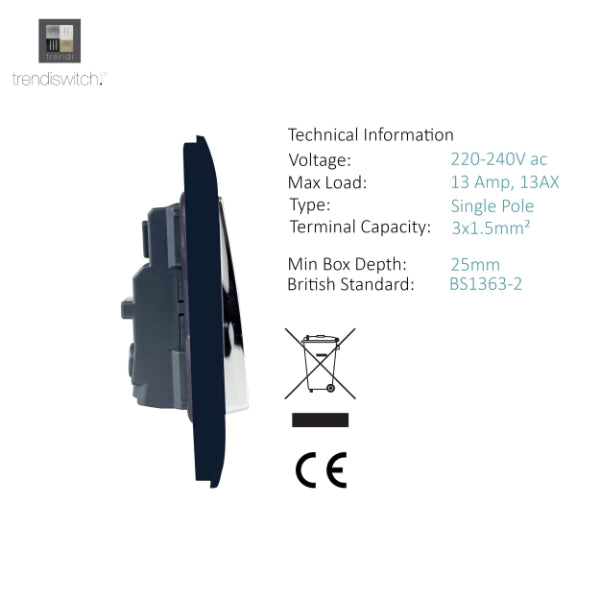 Trendi Switch 1 Gang Single Socket In Matt Black